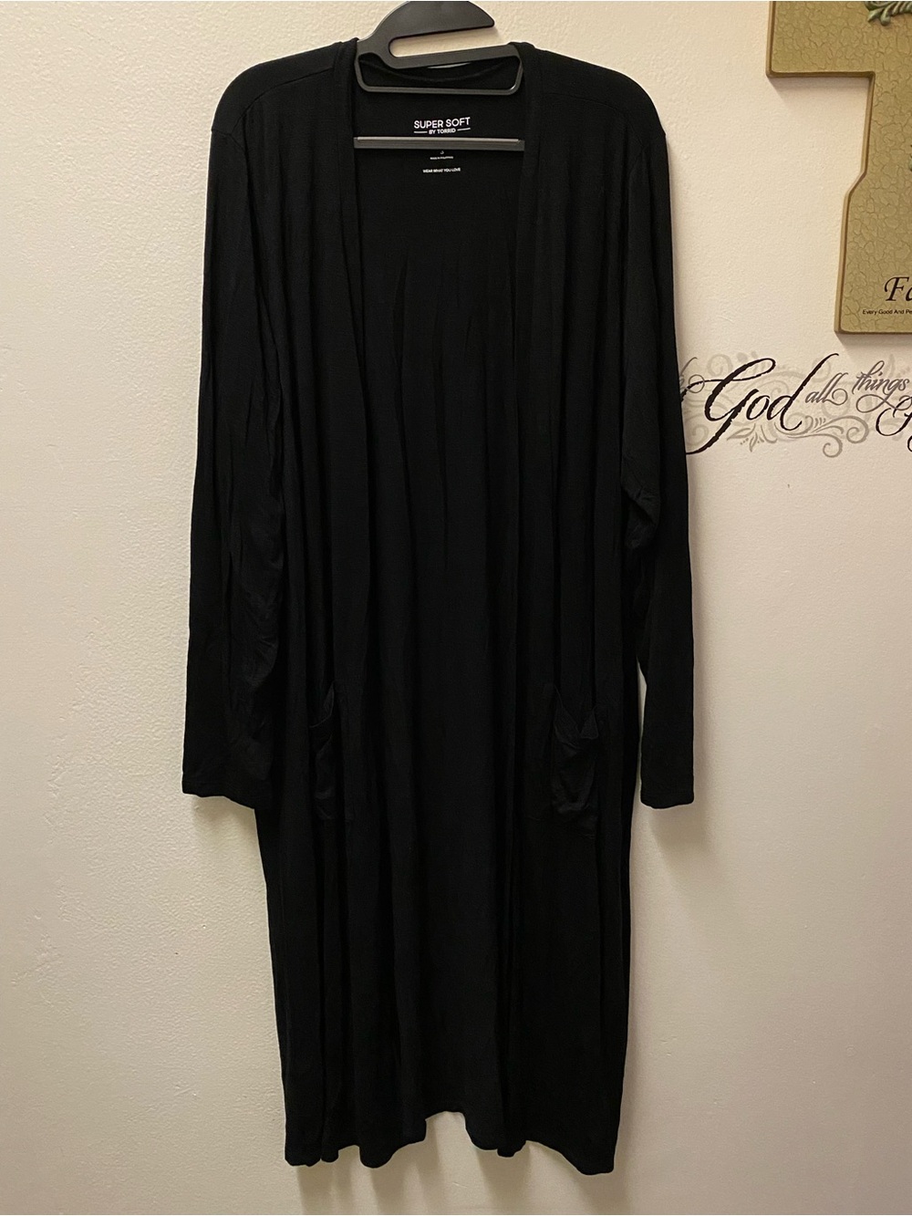 3/$30 EUC Torrid Black Long Open-Front Cardigan/Duster with Pockets